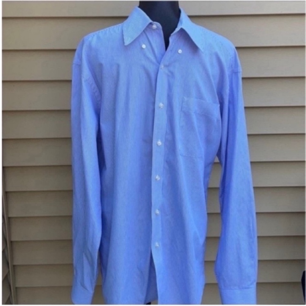 Tommy Hilfiger Men’s Striped Light Blue Dress Shirt Size 16